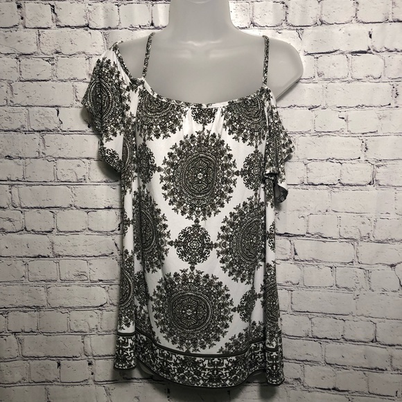 INC International Concepts Tops - I.N.C. International Concepts NEW Short Sl Cold Shoulder Top Black & White Print